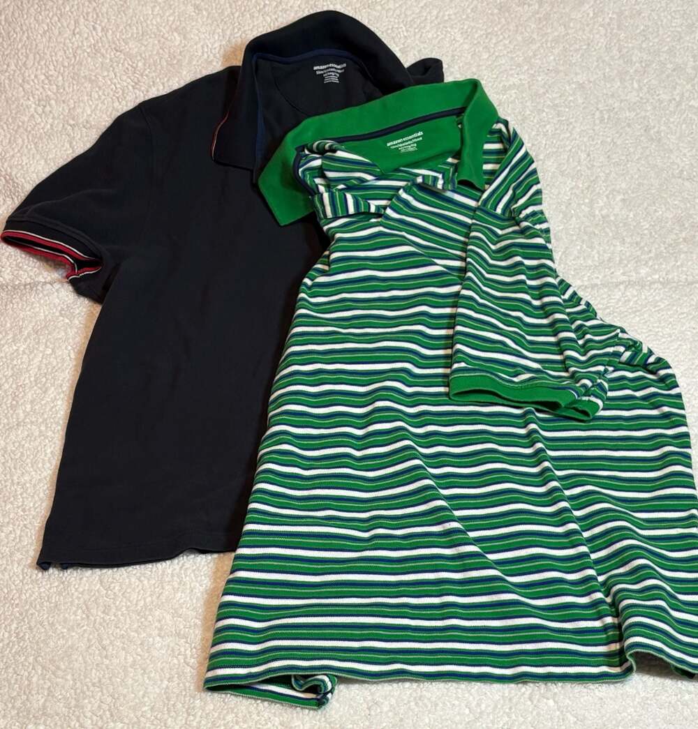 Amazon Men Slim Fit Polo Bundle Black/Red-White Trim and Green/Blue Stripe